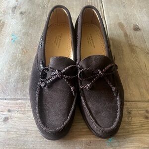 Stubbs & Wootton Dark Brown Braided Bow Suede Loafers